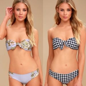 O'Neill Aloha Floral Revo Bikini Set Reversible Gingham Tie Front Bandeau Ruched